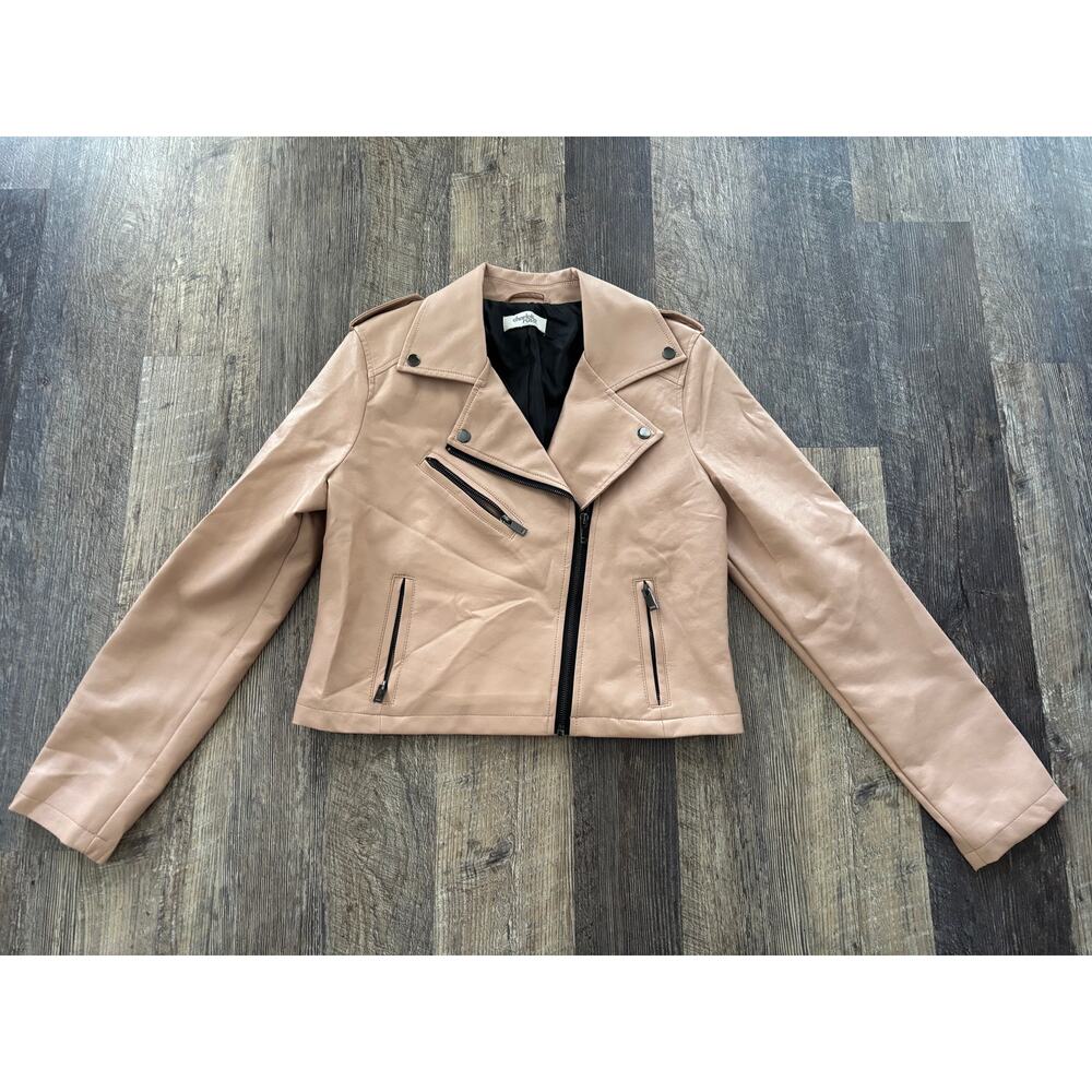 Charlotte Russe Womens Faux Leather Moto Biker Jacket Blush Pink CR002 Size L